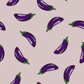 Seamless lilac eggplant pattern. Hand drawn vector.